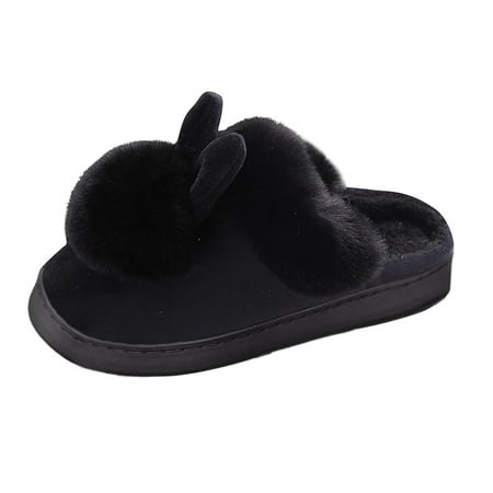 

GHSOHS Bunny Slippers for Women Cute Rabbit Ear Cartoon House Slippers Winter Warm Soft Furry Slides Bedroom Slippers Home Shoes(38-39 Black)