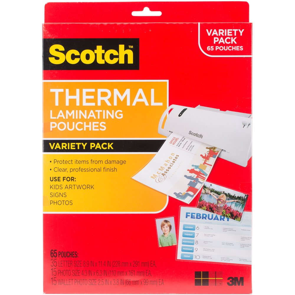 Scotch Variety Pack of Thermal Laminator Pouches, 3 Mil, Includes 35