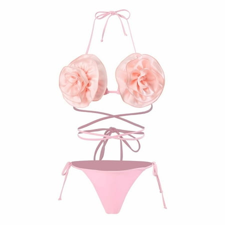 BUIgtTklOP Tummy Control Swimsuits for Women 2024 Clearance Women s Swimwear Swimsuit Bikini Three-dimensional Flower Strap Swimsuit Strap Swim Trunks Two-piece Set