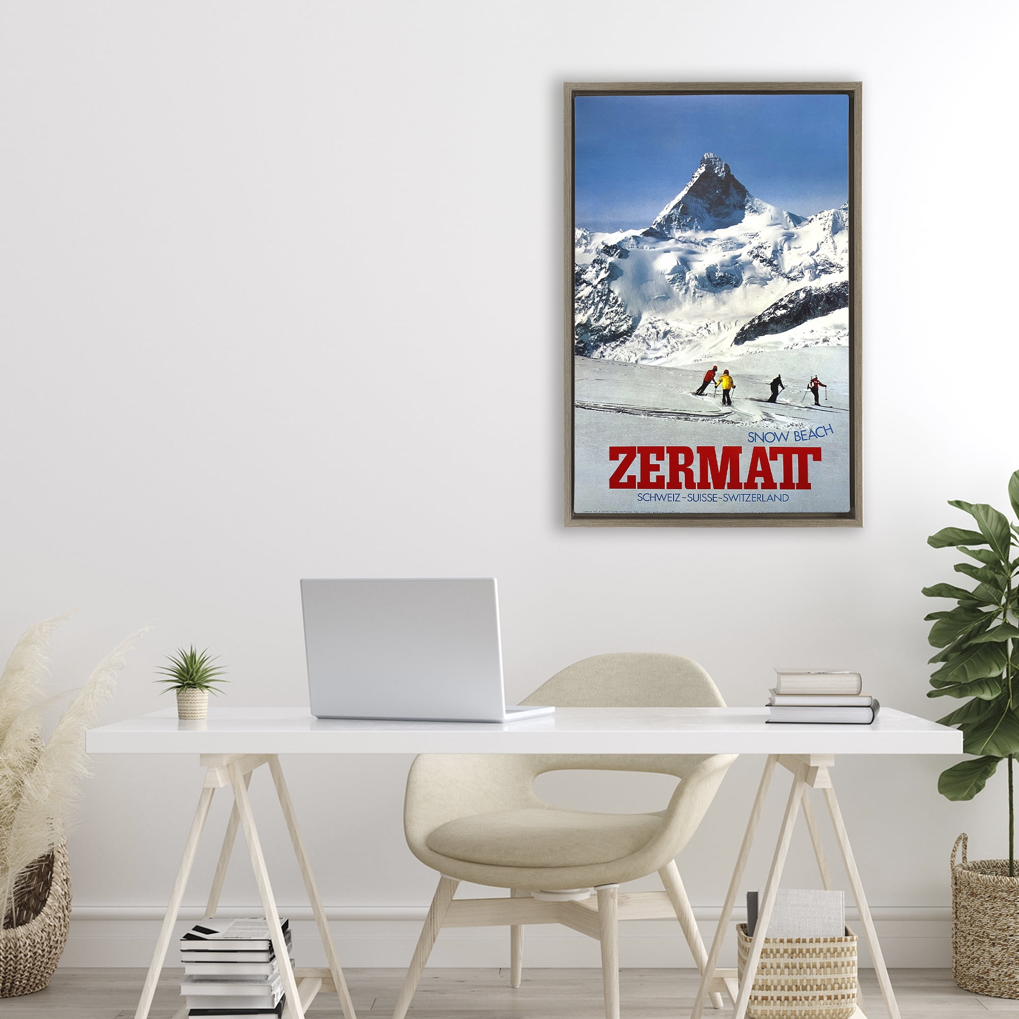 Stupell Industries Zermatt Snow Beach Brown Framed Floater Canvas Wall Art, design by Vintage Posters