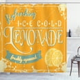 thumbnail image 1 of Lemons Shower Curtain, Refreshing Ice Cold Lemonade Freshly Squeezed Advertisement on Grungy Border, Fabric Bathroom Set with Hooks, 69W X 84L Inches Extra Long, Orange Bluegrey, by Ambesonne, 1 of 3