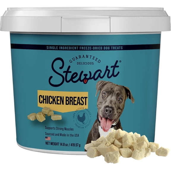 Stewart Freeze Dried Raw Chicken Breast Training Treats or Meal Topper for Dogs, 14.8 oz Tub