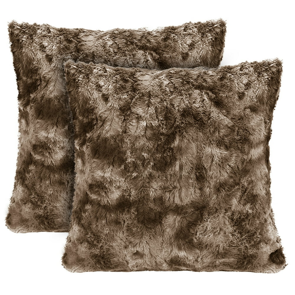 Super Soft Fuzzy Faux Fur Cozy Warm Fluffy Dark Gray Fur Throw Pillow