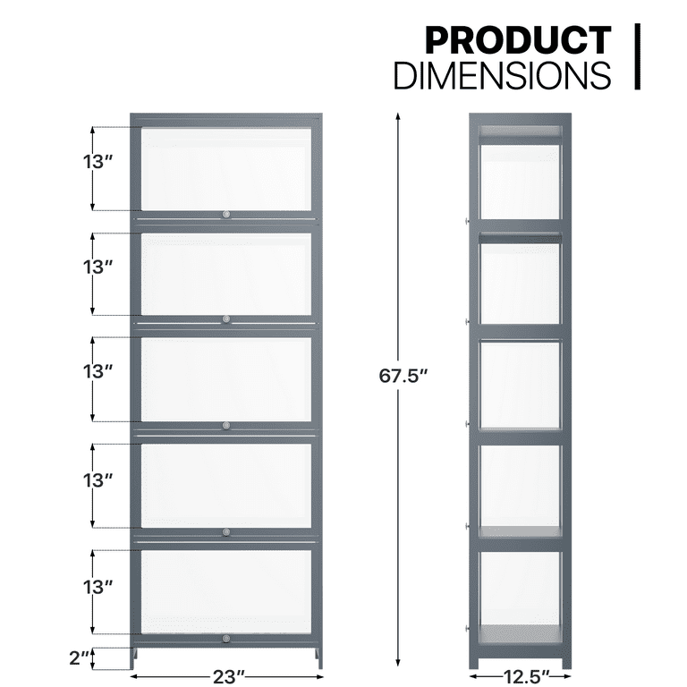 MoNiBloom Modern 67.5 5-Tier Shelf Display Cabinet with Acrylic