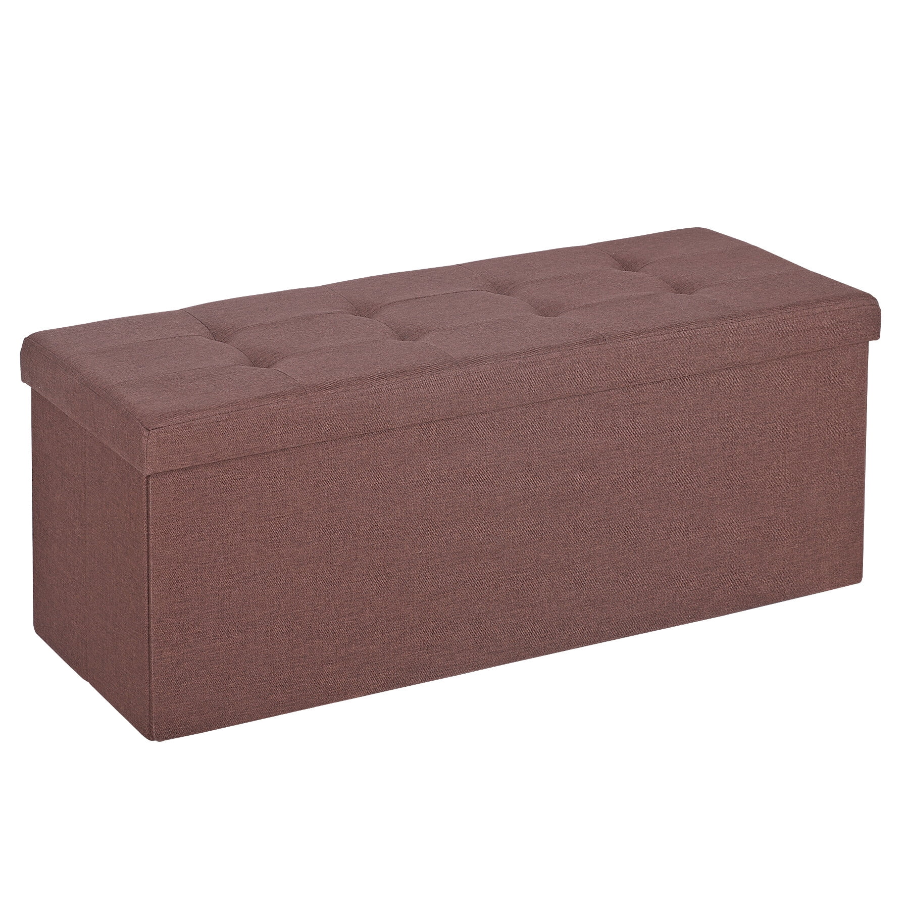 HomGarden 43'' Linen Storage Ottoman Bench, Foldable Footrest Stool W/ Divider, Brown