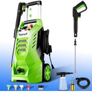 BOZO Pressure Washer 2.7GPM/1800W Motor Electric Power Washer with 4 Adjustable Spray Nozzle, Hose Reel, Gun with Extension Wand, Cleaning Machine for Car/Home/Driveways/Patios(Green)