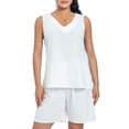 thumbnail image 1 of Arvbitana Women 2 Piece Cotton Pajamas Set Solid Color Sleeveless V-neck Tank Tops + Elastic Waist Shorts Sleepwear Outfits Loose Loungewear S M L XL XXL, 1 of 7