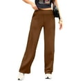 thumbnail image 3 of Yoga Pants Women Wide Leg Pants with Pockets High Waist Stretch Dress Casual Sweatpants Dark Brown M, 3 of 6