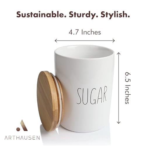 Ceramic Storage Jar Canister - Airtight Bamboo Lid w/Silicone Seal - Modern Design for Kitchen Counter or Bathroom (Sugar 1080mL)
