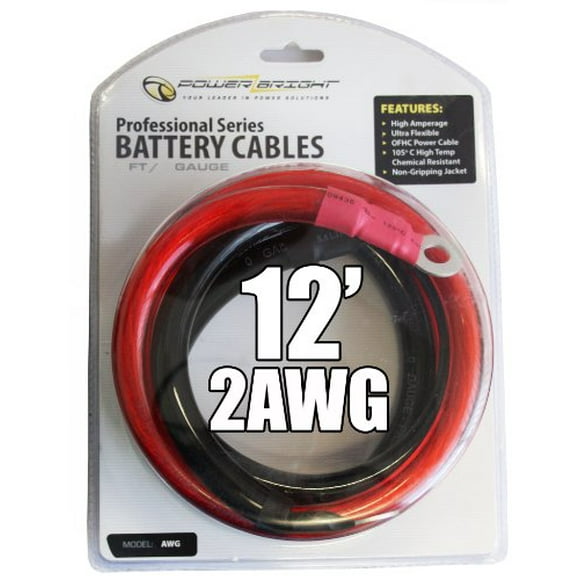 Power Bright 2-AWG12 2 AWG Gauge 12-Foot Professional Series Inverter Cables 2000-2500 watt
