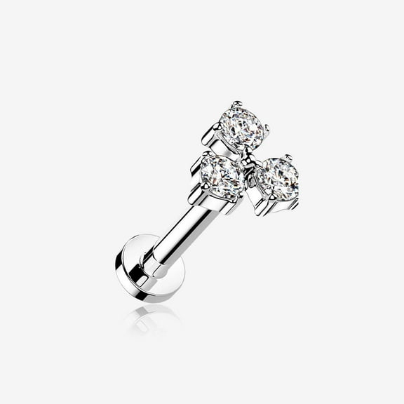 Trinity Sparkle Prong Set Top Internally Threaded Steel Flat Back Stud Labret