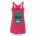 thumbnail image 2 of Wild Bobby Day Of The Dead Sugar Skull Pop Culture Women Tri-Blend Racerback Tank Top, Shocking Pink, Medium, 2 of 5