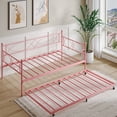 thumbnail image 6 of Twin Daybed with Trundle, Metal Day Bed, Sofa Bed Frame with Arched Headboard, Steel Slat Support, Sofa Day Bed for Living Room, Bedroom, Space Saving, 6 of 9