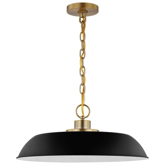 60/7484 Nuvo Lighting Colony - 1 Light Medium Pendant In Mid-Century Modern Style-8.13 Inches Tall and 19.88 Inches Wide-Matte Black/Burnished Brass