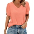 thumbnail image 2 of ICHUANYI Womens Tops Cap Short Sleeve Blouse V Neck Summer Spring Shirts Casual Solid Color Base T-shirt Button Top, 2 of 6