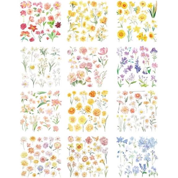 12 Sheets 12 Style Rub on Transfers 5.5x5.5 Inch Vivid Birth Flowers Rub on Transfer Colorful Floral Print Transfer Stickers