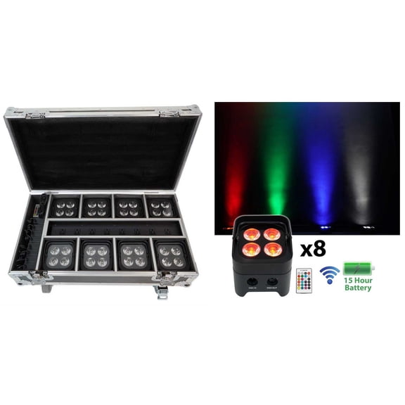 Rockville BEST PACK 50 (8) Black Battery Wash Lights Wireless DMX Charging Case