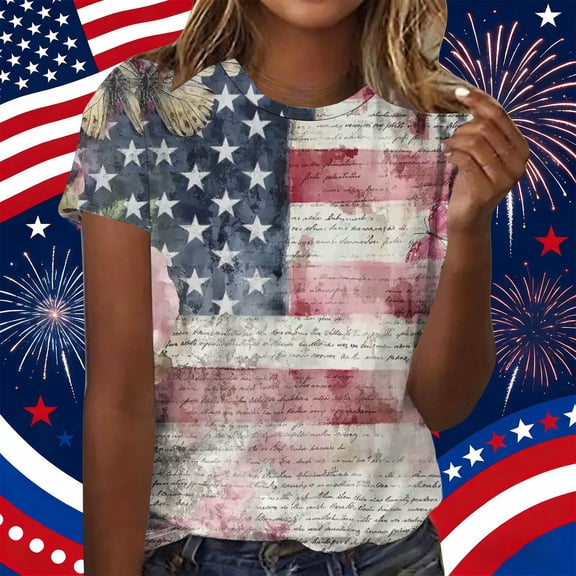 Thousandth Women 250th Anniversary USA Tops Casual Patriotic Loose Fit Blouses Summer Vintage Print 4th of July Tees Crew Neck Independence Day Shirts