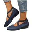 thumbnail image 5 of YLYL Women's Wedge Loafers Elastic Crisscross Strap Almond Toe Fashion Casual Ballet Dress Shoes, 5 of 7