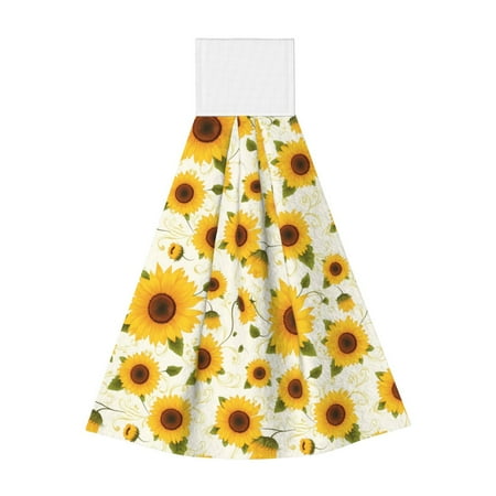 

Zufioo European-style Pattern Sunflower A Print Coral Fleece Velcro Hand Towel Hangable Absorbent Hand Towel Suitable for Kitchen Bathroom Household Items