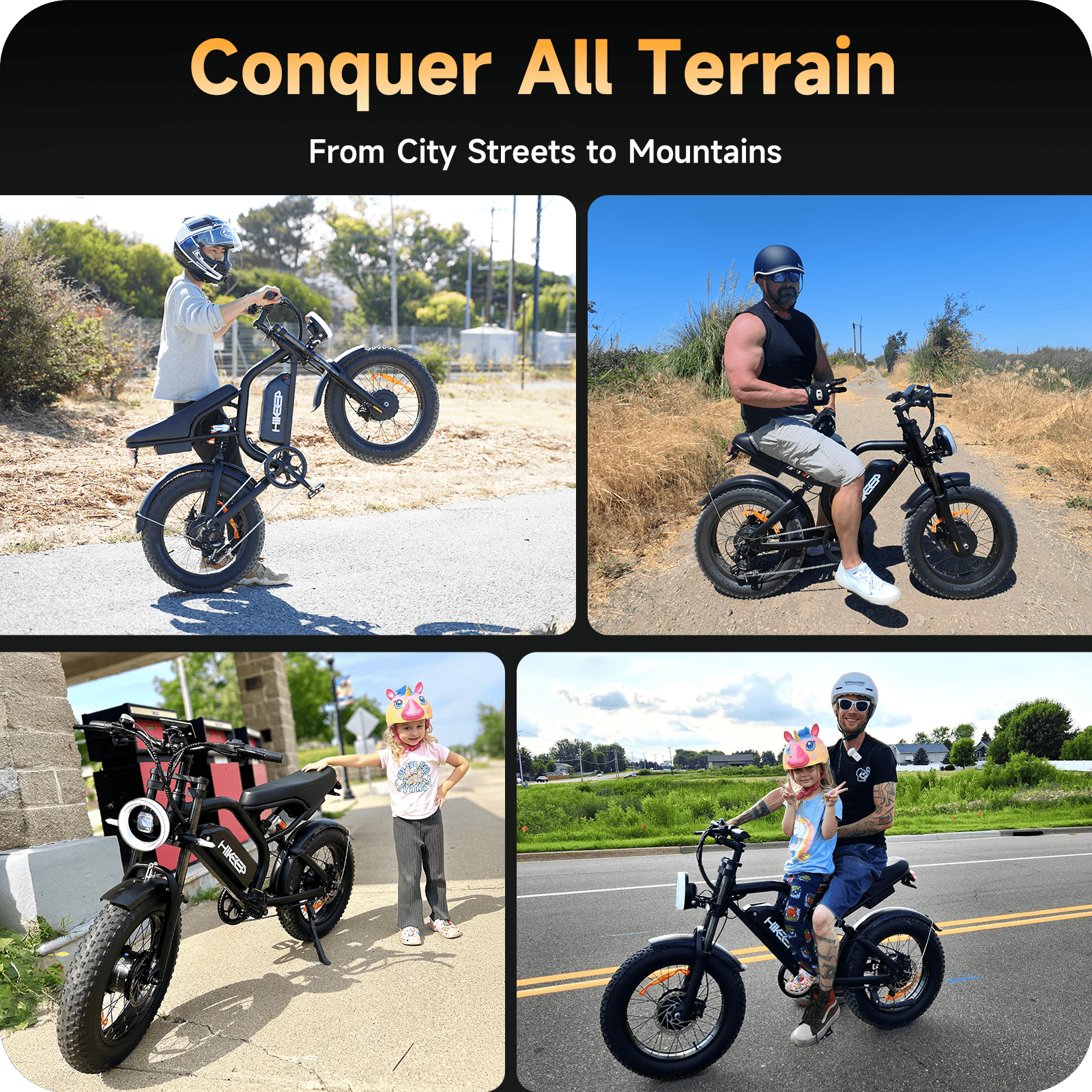 Dual Motor Electric Bike for Adults, 20" Fat Tires Ebike, Dirt Mountain Bike, 48V 15Ah E-bike for Men, UL2849, Black