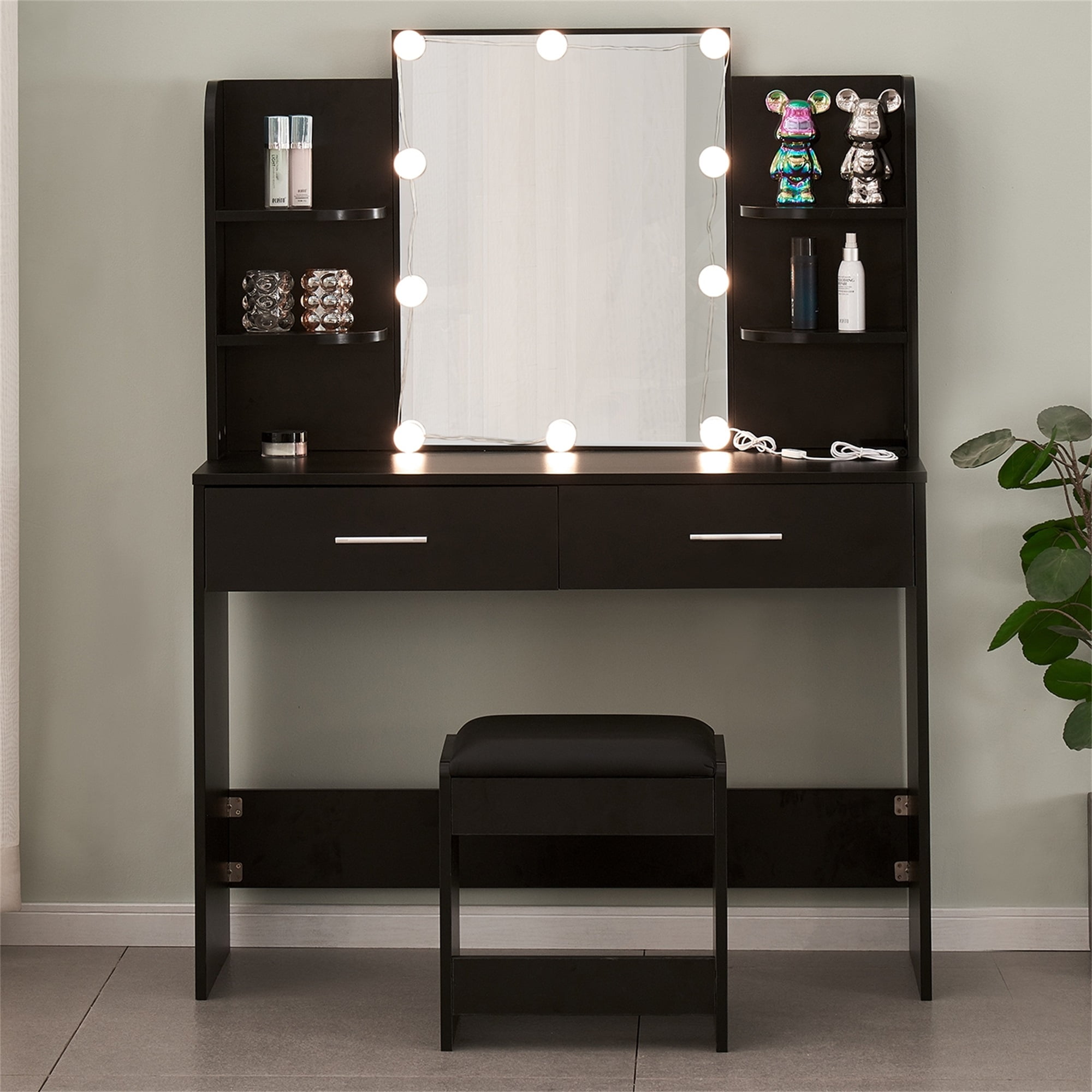 Spaco Small Makeup Vanity Desk with Mirror and Light Makeup Vanity, Black Vanity Spaco Small Makeup Vanity Desk with Mirror and Light Makeup Vanity, Black Vanity