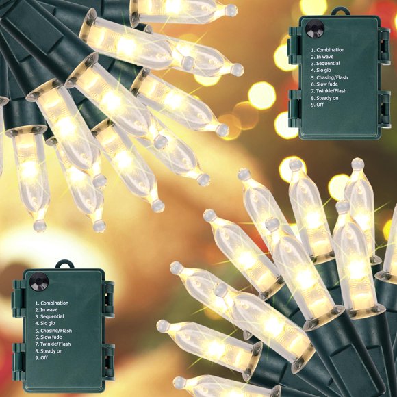 Guirnalda de luces navideñas Blissun 50 LED, batería de 4,9 m, 8 modos
