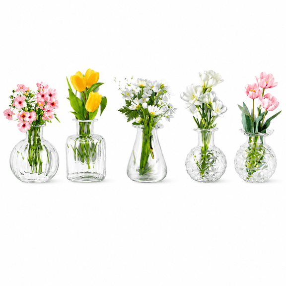 Cute Mini Vase Magnets for Fridge, Tiny Plant Glass Vases with Flowers, Magnetic Refrigerator Decor for Kitchen, Office, Locker (5 Pack)