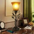 thumbnail image 5 of Touch Control Table Lamp with USB Port, 3-Way Dimmable Bedside Nightstand Lamp, Amber Glass Shade Vintage Rural Leaf Flower Lamp for Bedroom, Living Room (Set of 2, Bulbs included), 5 of 7