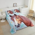 thumbnail image 4 of Western Queen Comforter Set Adults,Brown Horse Bedding Set Cowgirl Bedding Comforter Sets,Rustic Botanical Leaves Bed Set,Blue Horse Decor Room,Reversible, 4 of 7