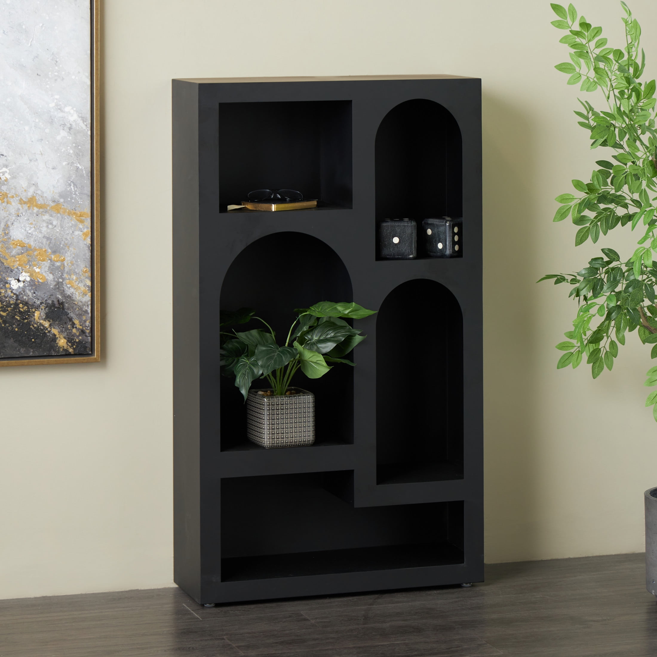 DecMode 28" x 48" Black Metal Geometric 5-Tier Shelving Unit with Arched Block Shapes, 1-Piece