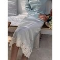 thumbnail image 4 of Sky Blue Silk Satin Midi Skirt With Delicate Lace Hem Elastic Waist A-Line Flowy Elegant Skirt, 4 of 6