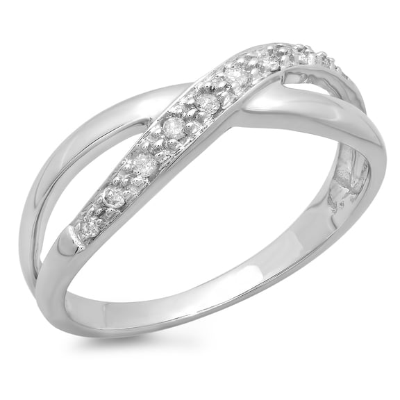 Dazzlingrock Collection 0.10 Carat (ctw) 10K Round White Diamond Ladies Wedding Band Ring 1/10 CT, White Gold, Size 6