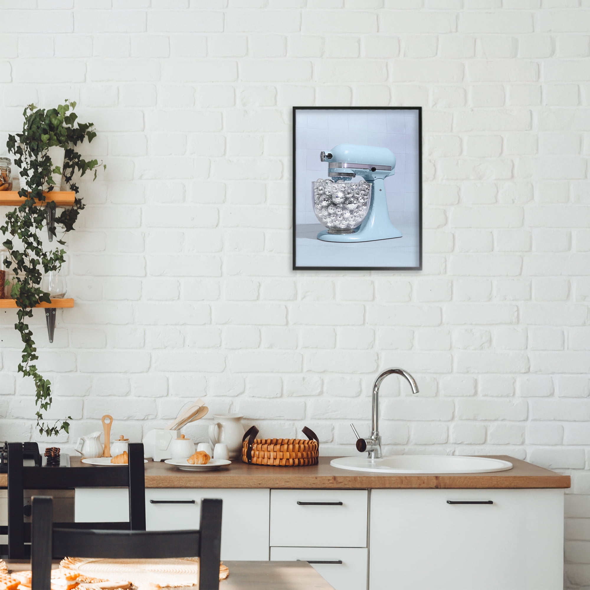 Stupell Industries Disco Kitchen Mixer over Blue Black Framed Giclee Art, design by LISH Creative
