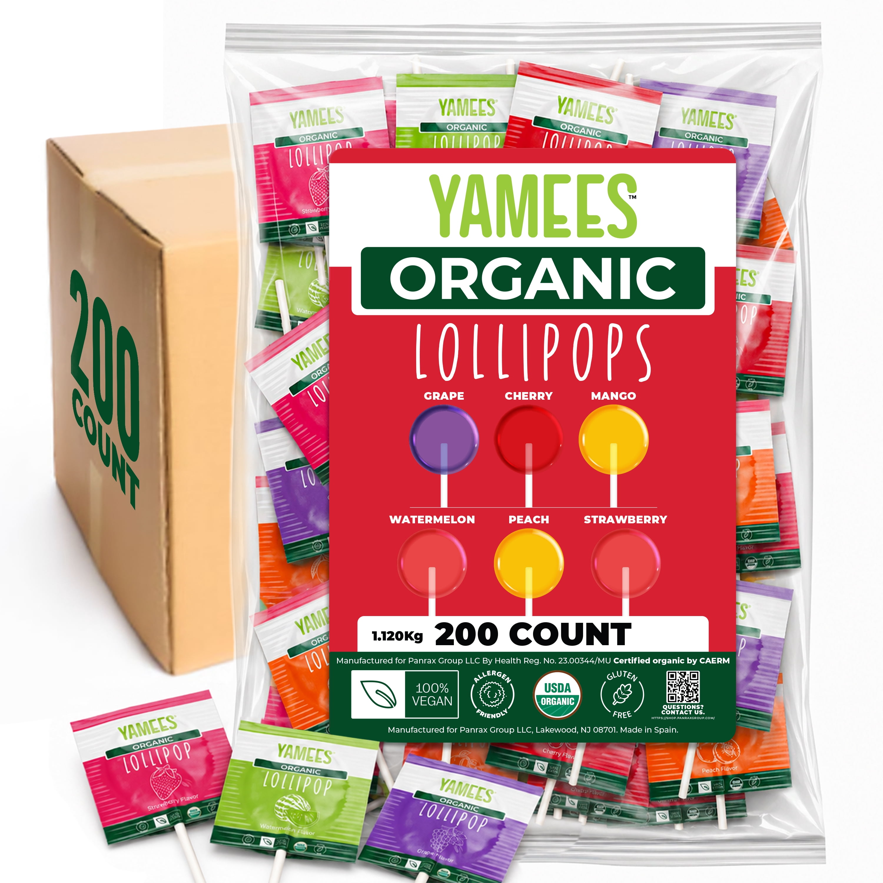 YAMEES Organic Lollipops, 200 Count Bulk Candy Mix, Individually