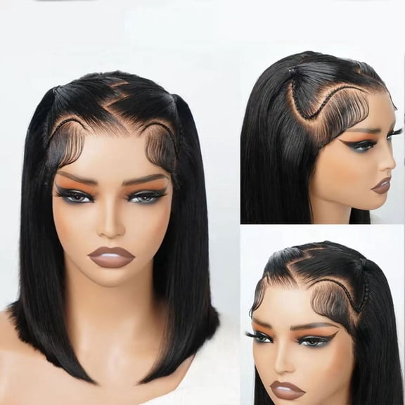 5x6 HD Transparent Lace Front Wig Human Hair 300% Density Straight Bob Glueless Wig Pre Plucked Natural Hairline Middle Part For Black Women