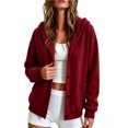 thumbnail image 3 of Women Notch Lapel Button Hooded Sevevn Cardigan Long Sleeve Dual Side Pocket Loose Fit Casual Sweatshirt Jacket, 3 of 6