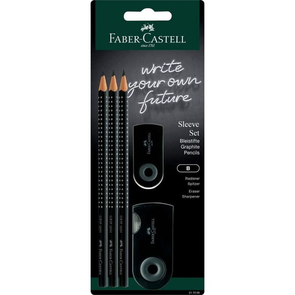 Faber-Castell Grip 2001 Sleeve Set with Pencils, Eraser and Sharpener - B Grade - Black Edition