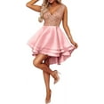 thumbnail image 4 of Women's Sequin Glitter V Neck Skater Mini Club Cocktail Party Swing Dress, 4 of 5