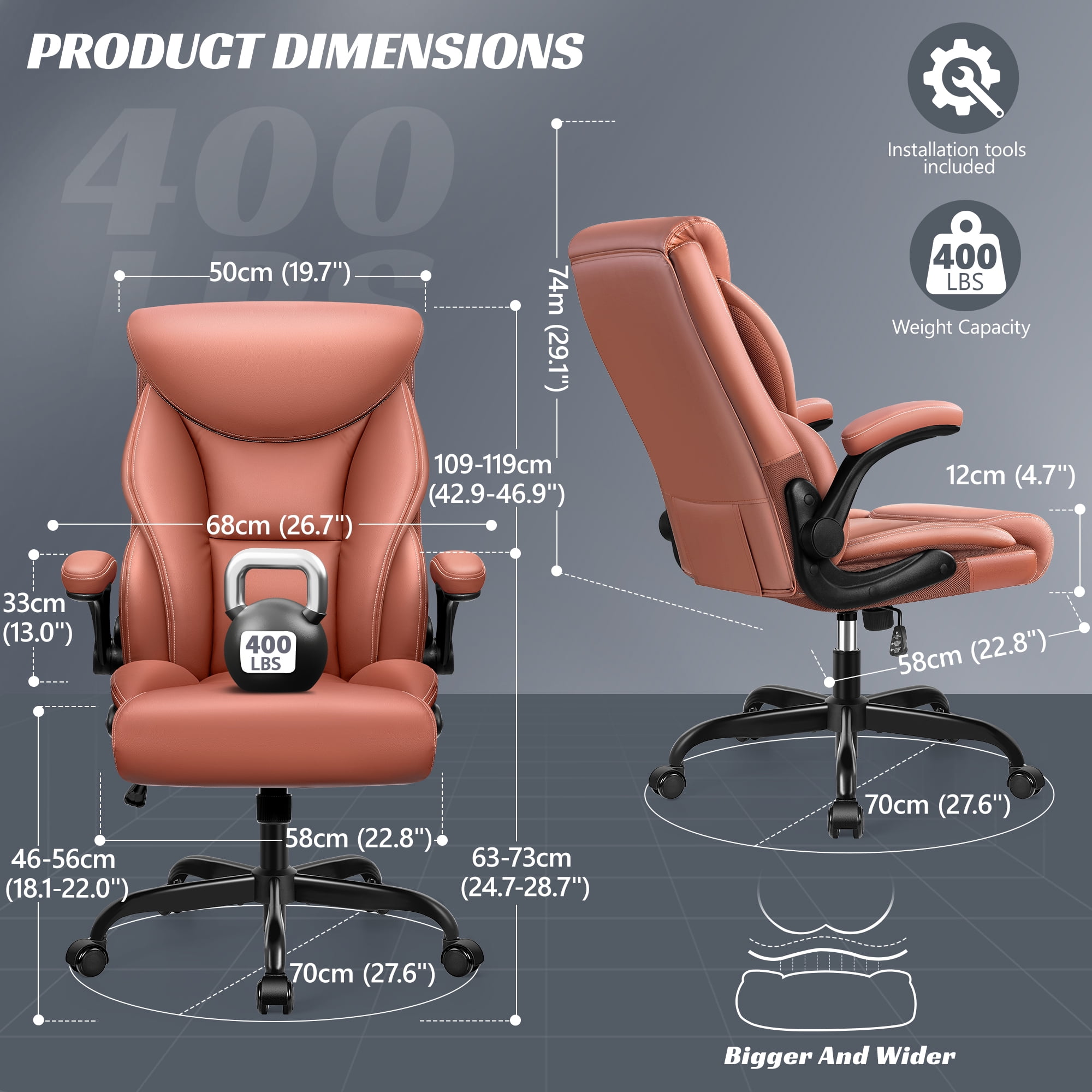 ATHOPE Executive Office Chair, Leather Office Chair with High Back Flip Up Armrests, Height Adjustable Comfy Desk Chair with Wheels, Ergonomic Computer Chair, Matte Brown