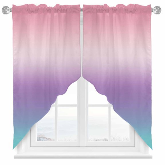 Purple Pink Swag Valances for Windows 2 Pack Teal Gradient Swag Kitchen Curtains 36 Inches Long Rod Pocket Short Window Treatment for Kitchen Bathroom 28"x36"