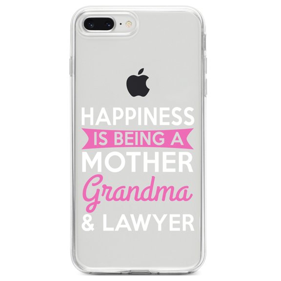 DistinctInk Clear Shockproof Hybrid Case for iPhone 7 PLUS / 8 PLUS (5.5" Screen) TPU Bumper Acrylic Back Tempered Glass Screen Protector - Happiness is Being a Mother Grandma Lawyer