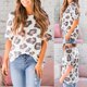 thumbnail image 2 of Blusa de manga corta con estampado de leopardo y cuello redondo para mujer a la moda Pompotops  hkajfhjk470025, 2 of 9