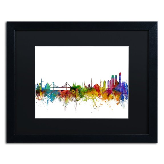Trademark Fine Art "Istanbul Turkey Skyline II" Canvas Art by Michael Tompsett Black Matte, Black Frame