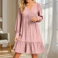 thumbnail image 2 of Women's Casual V Neck Long Sleeve Dress Elegant Solid Color Flowy Spring Summer Daily Outfit Comfortable Loose Fit Outdoor Wear, 2 of 2