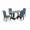thumbnail image 2 of East West Furniture 5-Piece Modern an Excellent Cement Color Dining Table Top and 4 Awesome Linen Fabric Parson Chairs with Nail Heads and Button Tufted Chair Back, Wire Brushed Black Finish, 2 of 10