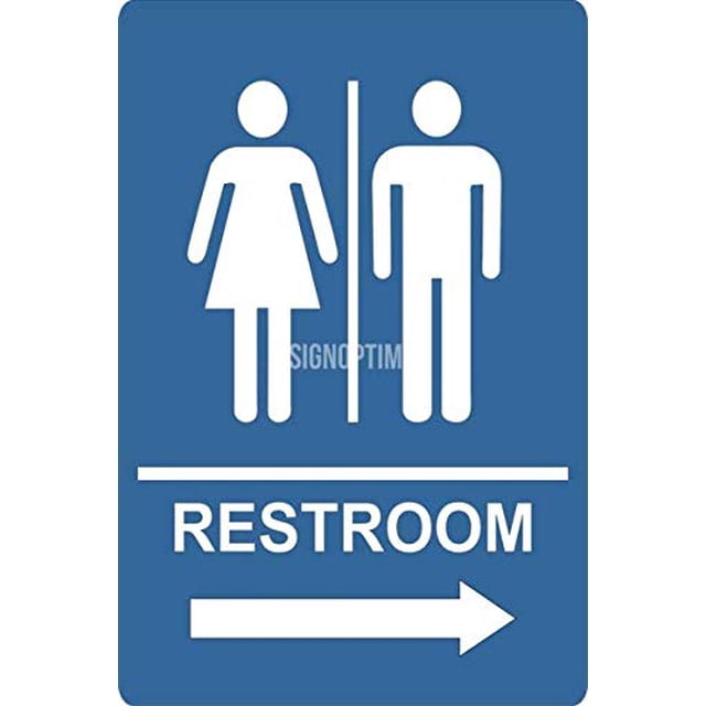 ADA Directional Restroom Sign with Arrow (Right - Left) 6"x9" (Right, Blue)