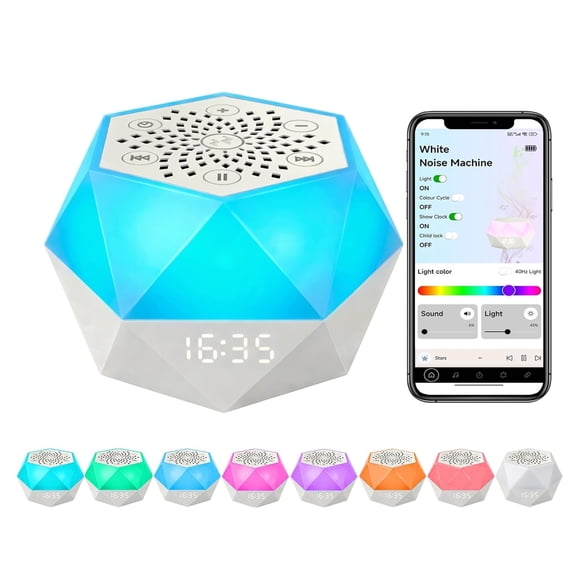 White Noise Sound Machine for Sleeping, Portable Sound Machine with 32 Soothing Sounds, 8 Night Light Colors, Timer, App Remote Control, Travel Noise Machine for Kids Adults Sleep, Yoga, Meditation