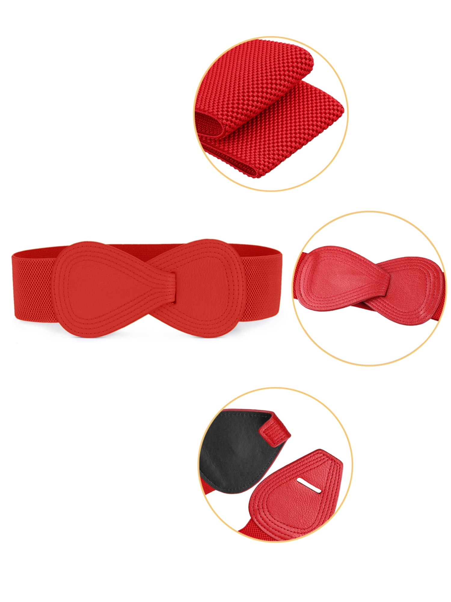 DARING DIVA Women's Interlock Faux Leather Elastic Buckle Belt 31"x43" Red