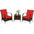 thumbnail image 3 of Costway 3 PCS Patio Wicker Rattan Furniture Set Coffee Table & 2 Rattan Chair W/Cushions, 3 of 9